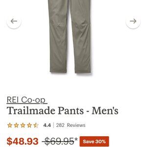 NWT REI Men's Trailmade Pants Stratus Gray 28 x 30
